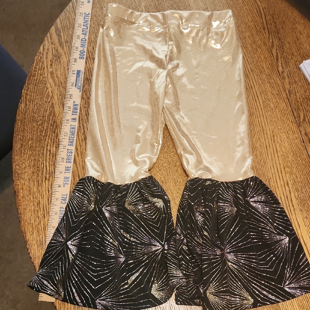 Shiny Gold and Black Stretchy Bling Kids Handmade Bell Bottoms